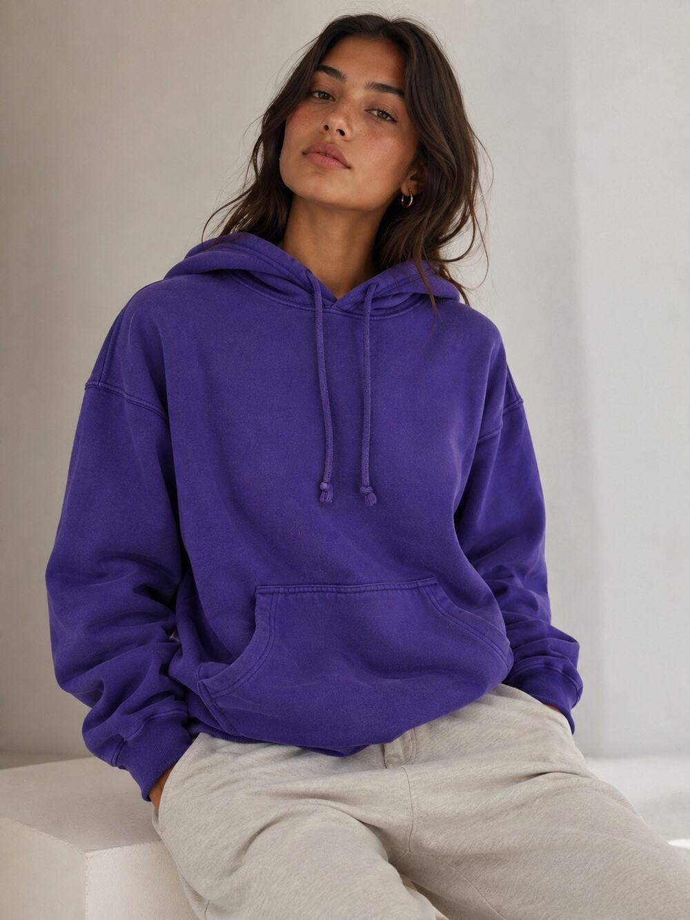 Aritzia TNA | Dark Purple Cozy Boyfriend Fleece Hooded Pullover Casual Lounge